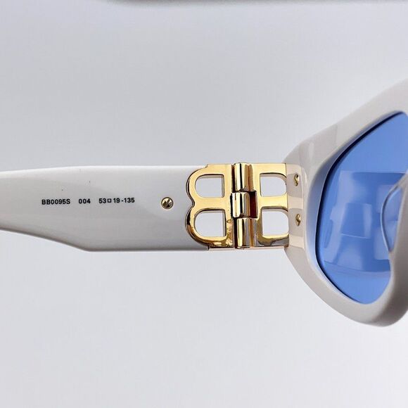 Balenciaga BB0095S 004 Sunglasses White Gold Logo Light Blue Cat Eye Unisex main image 4